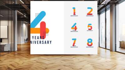 Set of creative anniversary logo. Anniversary number with colorful shape and geometric concept Wall mural