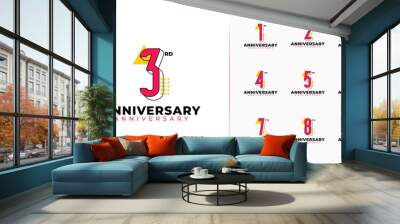 Set of geometric anniversary logo. Number icon with modern design for birthday event Wall mural