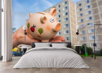 all savings money from pink ceramic piggy bank to pay for the dr Wall mural