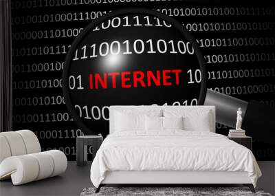 Binary code with internet and magnifying lens Wall mural