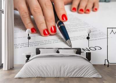 Female hand signing contract to conclude a deal Wall mural