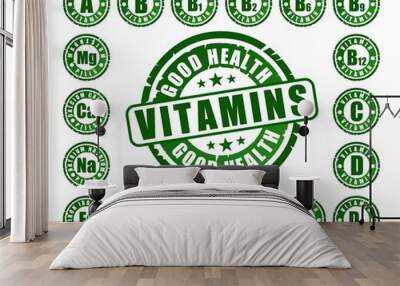 set of rubber stamps with vitamins and minerals Wall mural