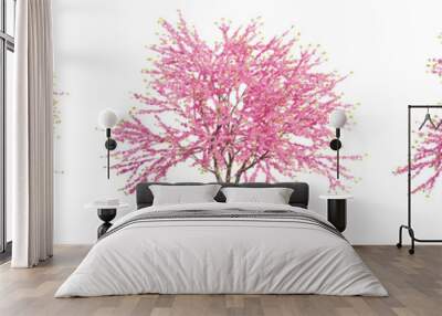 set of Chinese redbuds trees, 3D rendering with transparent background, for digital composition, illustration & architecture visualization Wall mural