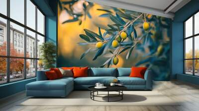 Beautiful Olive Tree Close-Up Featuring Healthy Olives Wall mural