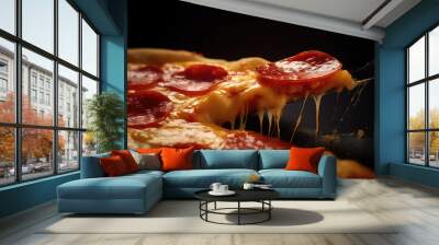 Delicious Pepperoni and Cheese Pizza Close-Up Wall mural