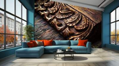 Detailed Carving Work on Ornate Wooden Frame Wall mural