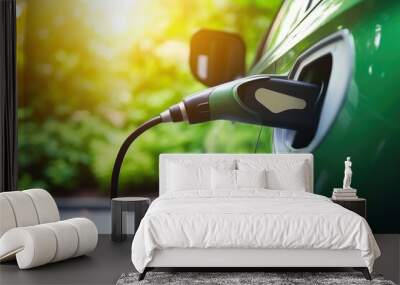 Eco-Friendly Transportation: EV Charging in a Serene Forest Wall mural