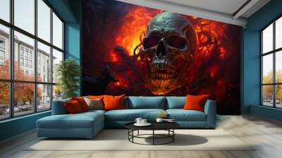 Electrifying Human Skull: Vivid Neon Illumination Wall mural