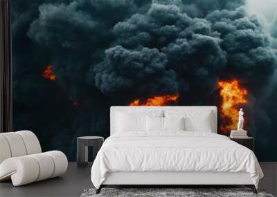 Intense Fire Explosion with Dark Smoke Wall mural