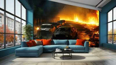 Nocturnal Nightmare: Car Wreck in the Dark Wall mural