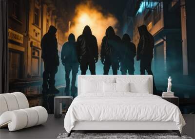 Noir Gangsters: Silhouettes in the Night Wall mural