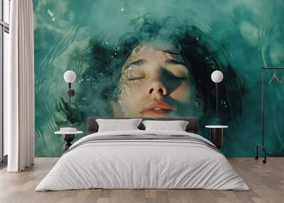 Oceanic Dreams: Serene Woman Adrift Wall mural