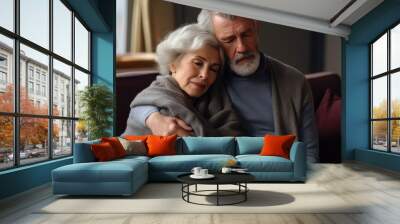 Senior Woman Comforting Man With Depression At Home. Generative AI Wall mural