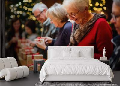 sharing presents at the christmas gathering Wall mural