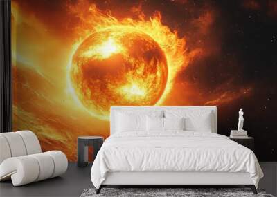 Solar Fury: The Sun's Energy Hitting Earth Wall mural