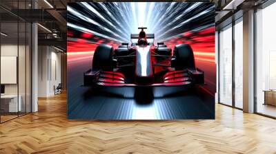 Speeding F1 Car Ignites the Cityscape. Generative AI Wall mural