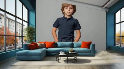 Stylish 8-Year-Old Boy Posing Confidently Wall mural