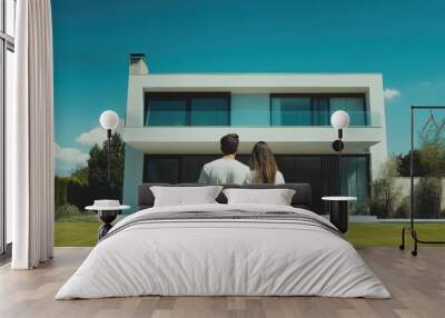 Summer Day Backview of Couple and Sleek House Wall mural