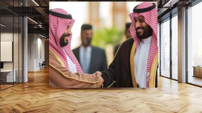 Traditional Saudi Greeting: Handshake Between Men Wall mural