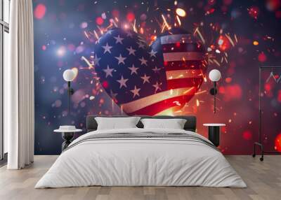 USA Celebration Emblem: Heartwarming Fireworks Wall mural