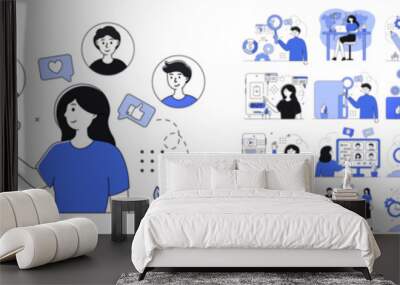 25+ set business illustrations. mega set. collection of scenes with men and women taking part in bus Wall mural