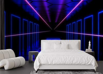 3d abstract neon background laser construction. 3d illustration Wall mural