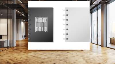 3D realistic model notebook with hard  cover and without. Vertical organizer with clean page. Template of notepad or diary isolated on white background. Mockup of empty book with silver spiral Wall mural