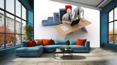 3d two man in office working on laptop. Wall mural