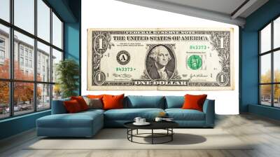 Close up of one US dollar isolate on white background. USA dollar bill. Texture of one US dollar banknote. Wall mural