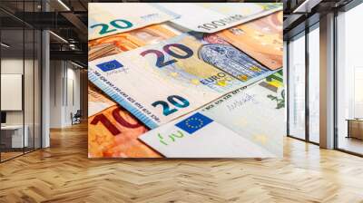 Euro money – Euro cash background. Background from several euro paper cash. Banknote texture. Financial concept of money. Wall mural