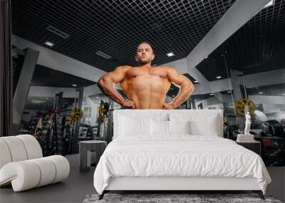 A young athletic guy is engaged in fitness in the gym. Fitness, bodybuilding Wall mural