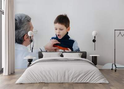 A young boy is listened to and treated by an experienced doctor in a modern clinic. A virus, and an epidemic Wall mural