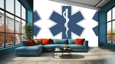 Star of Life. Blue six-pointed star in the center - the White Rod of Asclepius Wall mural