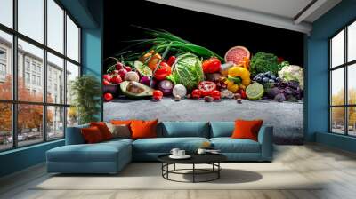 Assortment of fresh fruits and vegetables. Concept of healthy food Wall mural