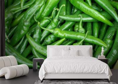 background of green chili peppers Wall mural