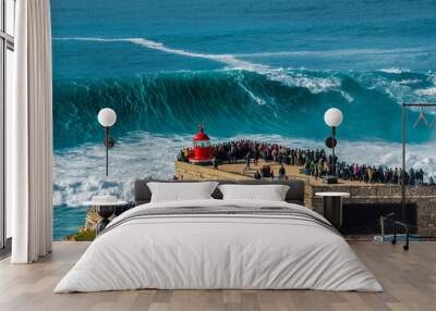 Big waves in Nazare, Portugal. Waves of the Atlantic Ocean in Portugal. Waves for surfing. Wall mural