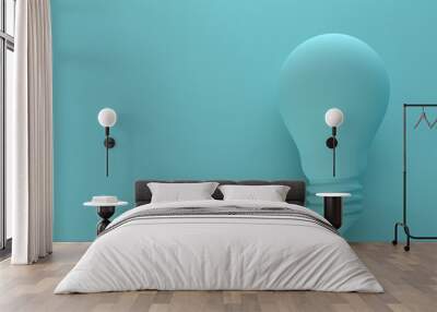 Blue light bulb on bright blue background in pastel colors. Minimalism concept. 3d render illustration Wall mural