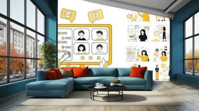 Business different illustration mega set. Collection work with men and women. Business people in different scenes. Trendy vector style Wall mural