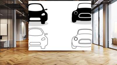 Car icons black vector set. Outline car vector icons. Vehicle on a white background flat icon. Car shape vector. A set of two cars for travel and pleasure. Wall mural