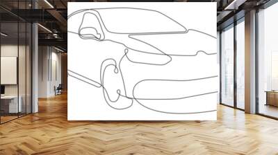 Car vector icon in one continuous line. Linear drawn background of an electric car. Vehicle car auto vector icon. One line outline of the car. Wall mural