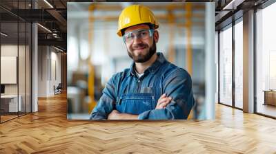 Construction Worker Portrait: Inside Apartment Under Construction. Generative ai Wall mural