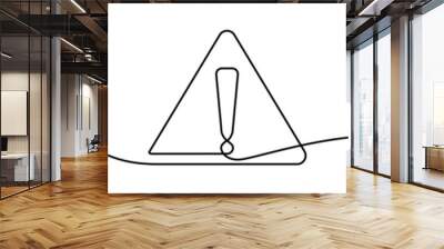 Dangerous sign line continuous drawing vector. One line dangerous sign vector background. Dangerous sign icon. Continuous outline of a exclamation mark in a triangle. Wall mural