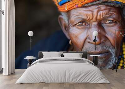 Elderly man in traditional attire in a rural setting Wall mural