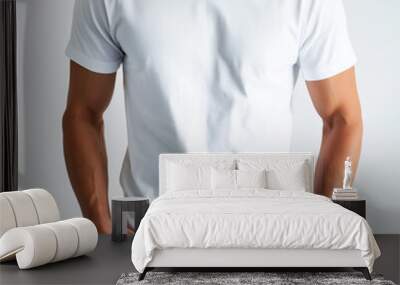  Men's white t-shirt mockup, white background, front view. Man wearing a blank white t-shirt and blue jeans Wall mural