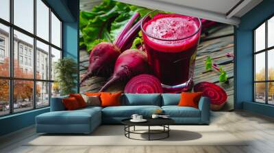 A glass of fresh beetroot juice  Wall mural