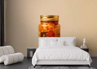 Homemade canned kimchi, glass jar mockup, beige background Wall mural