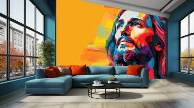 Jesus pop art portrait, Easter banner, copy space Wall mural