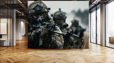 Modern soldier with rifle Wall mural