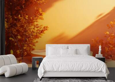 Product podium in autumn warm colors with autumn plants for product presentation Wall mural