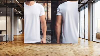 White T- Shirt Mockup, Blank Shirt Template, Casual Fashion, Man, Boy, Male, Model, Wearing a White Tee Shirt, Front and Back View Wall mural